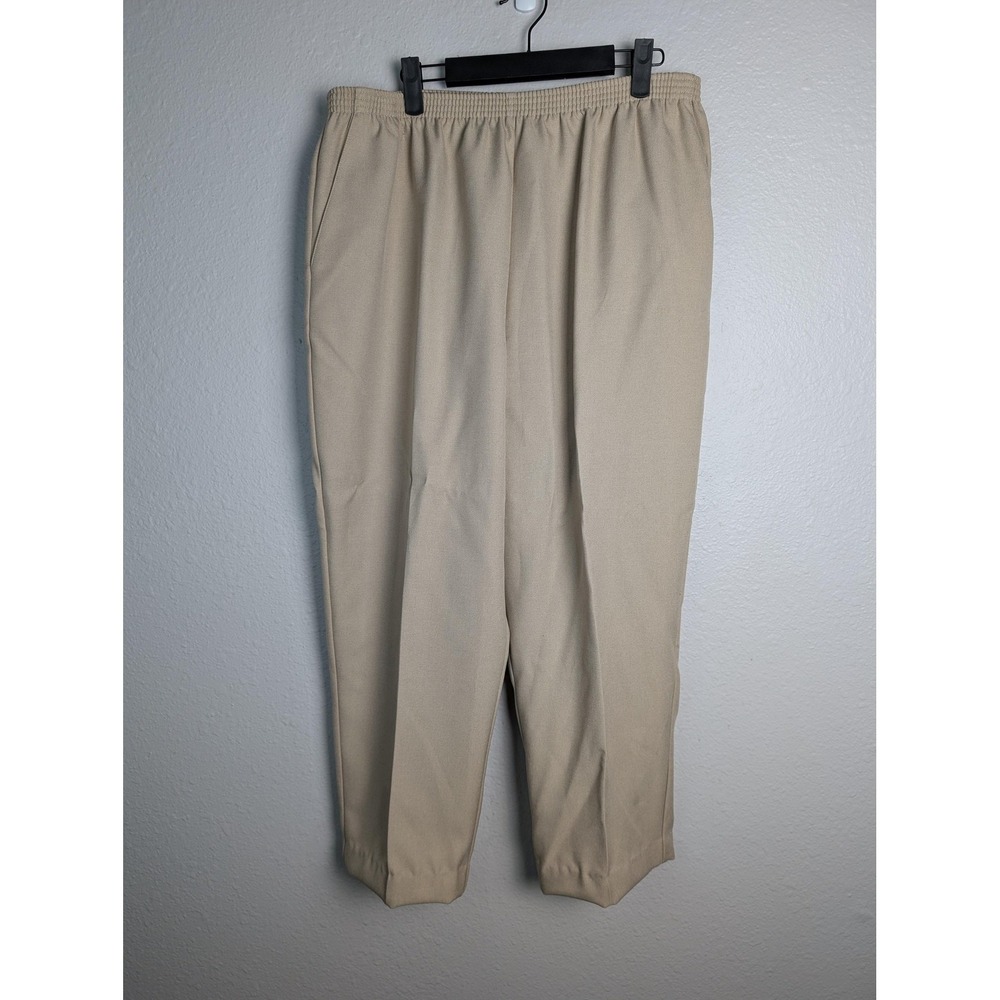 Alfred Dunner Dress Pants Womens 18 Beige Twill Pull On Elastic Waist Pockets